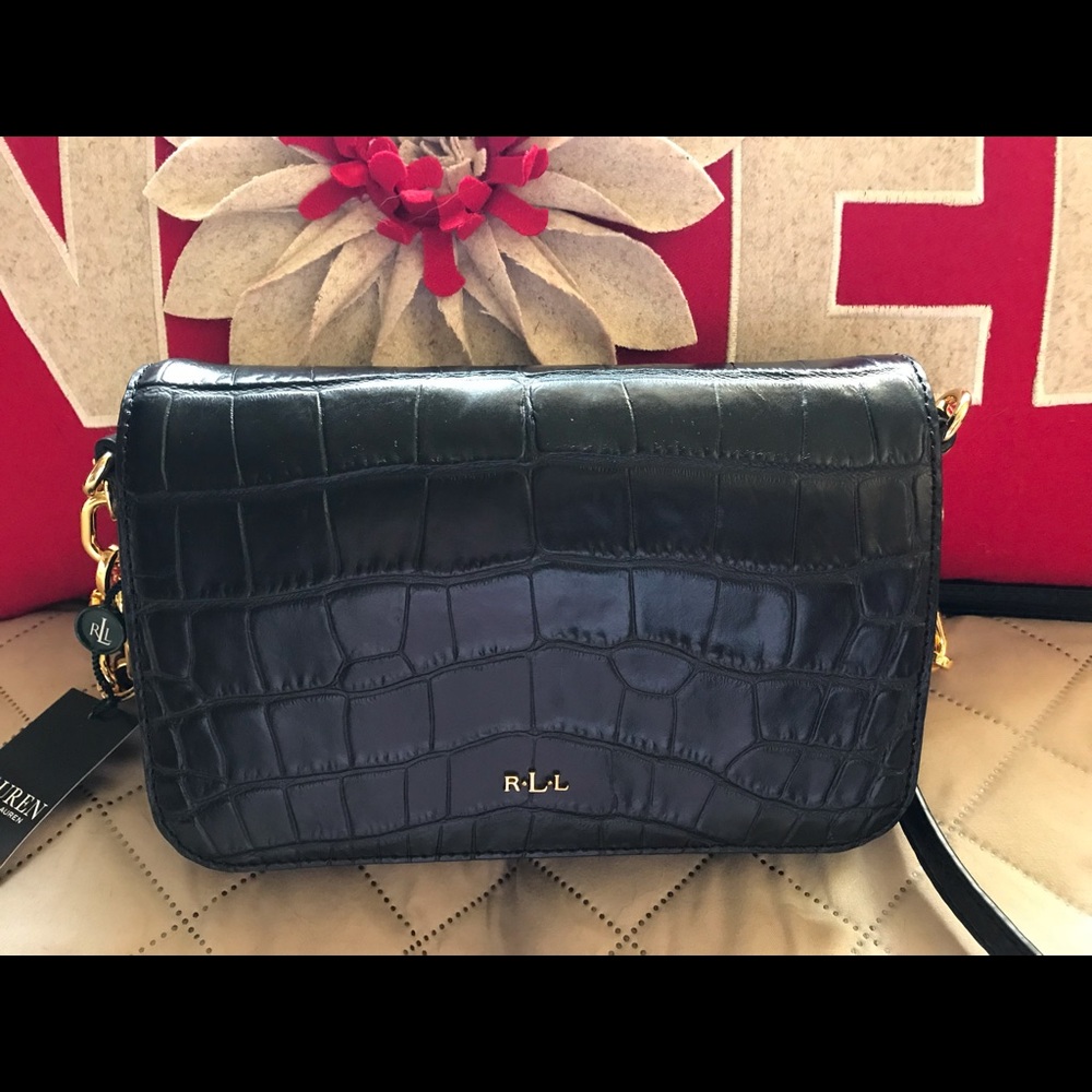 Lauren Croc-Embossed Carmen Small Crossbody